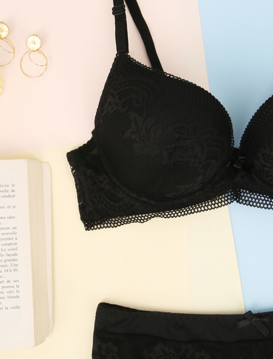 Ensemble en dentelle fleurie - Noir - 3