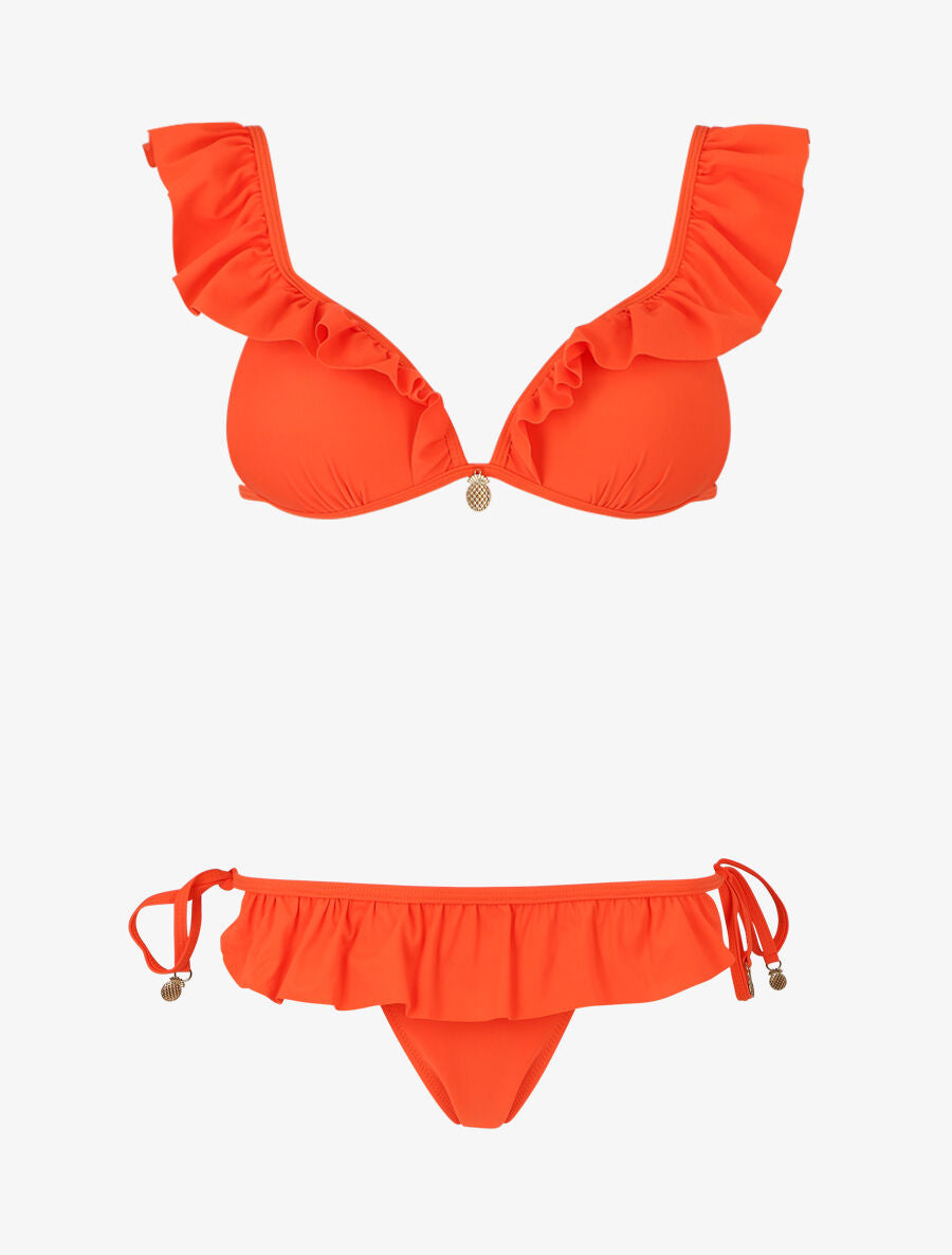 Bikini volanté à détail bijoux ananas - Orange fluo - 5