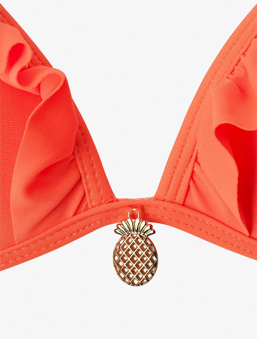 Bikini volanté à détail bijoux ananas - Orange fluo - 4