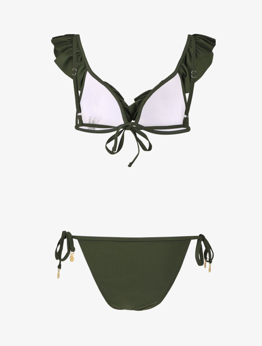 Bikini volanté à détail bijoux ananas - Kaki - 2