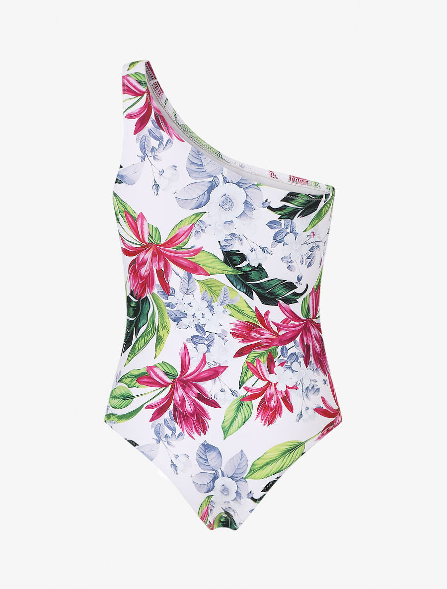 Maillot de bain fleuri one shoulder - Blanc - 3