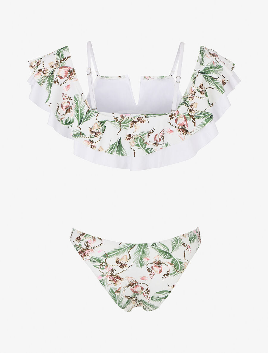 Bikini tropical à volants - Blanc - 2