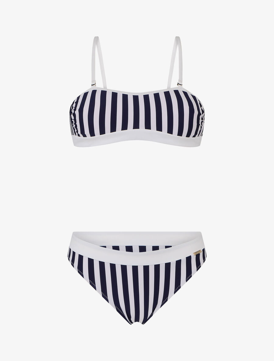 Bikini bandeau à rayures - Marine - 1