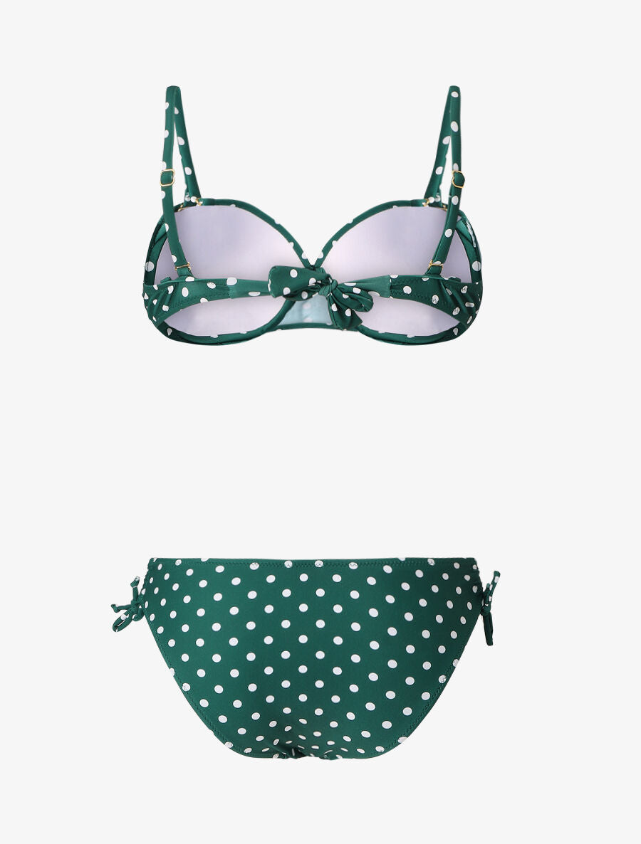 Bikini à pois et noeud - Vert foncé - 2