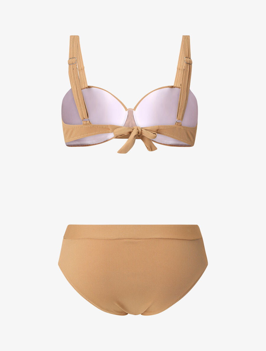 Maillot deux pièces taille haute côtelé - Beige foncé - 2