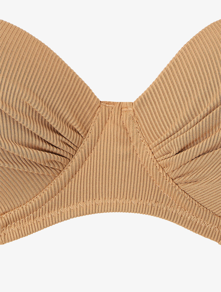 Maillot deux pièces taille haute côtelé - Beige foncé - 3