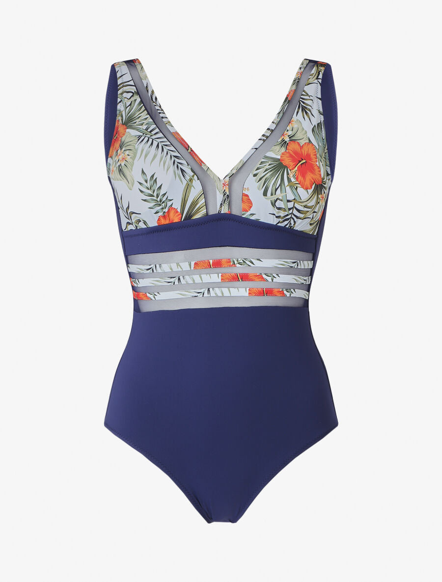 Maillot de bain tropical à liseré en tulle - Blanc - 1