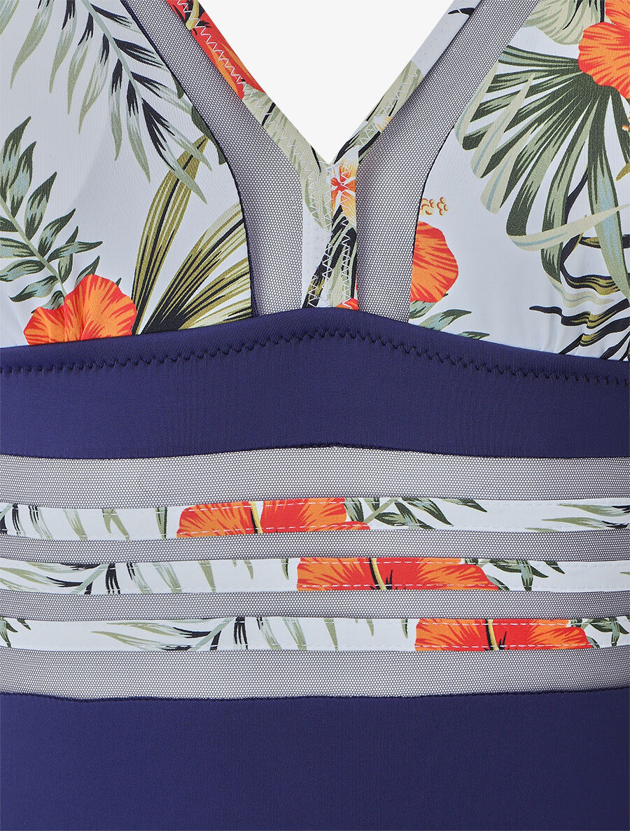 Maillot de bain tropical à liseré en tulle - Blanc - 3