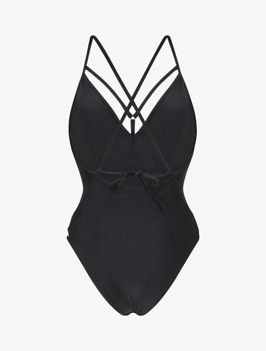 Maillot de bain ajouré à liens à nouer - Noir - 2