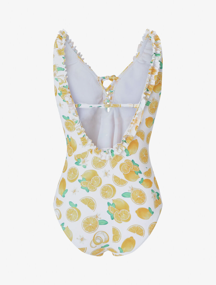 Maillot de bain en V à bordure volantée - Blanc - 2