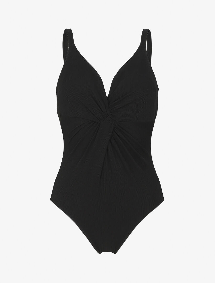 Maillot de bain une pièce côtélé à haut torsadé - Noir - 1