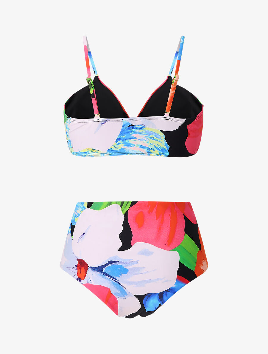 Bikini taille haute imprimé fantaisie - Noir - 2