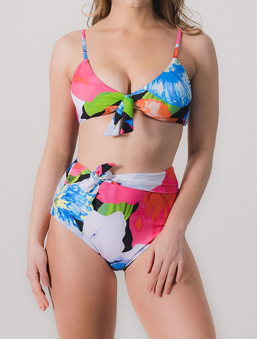 Bikini taille haute imprimé fantaisie - Noir - 4