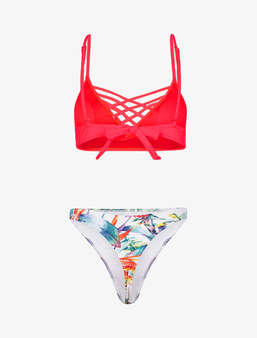 Bikini dépareillé à imprimé floral - Rose fluo - 2