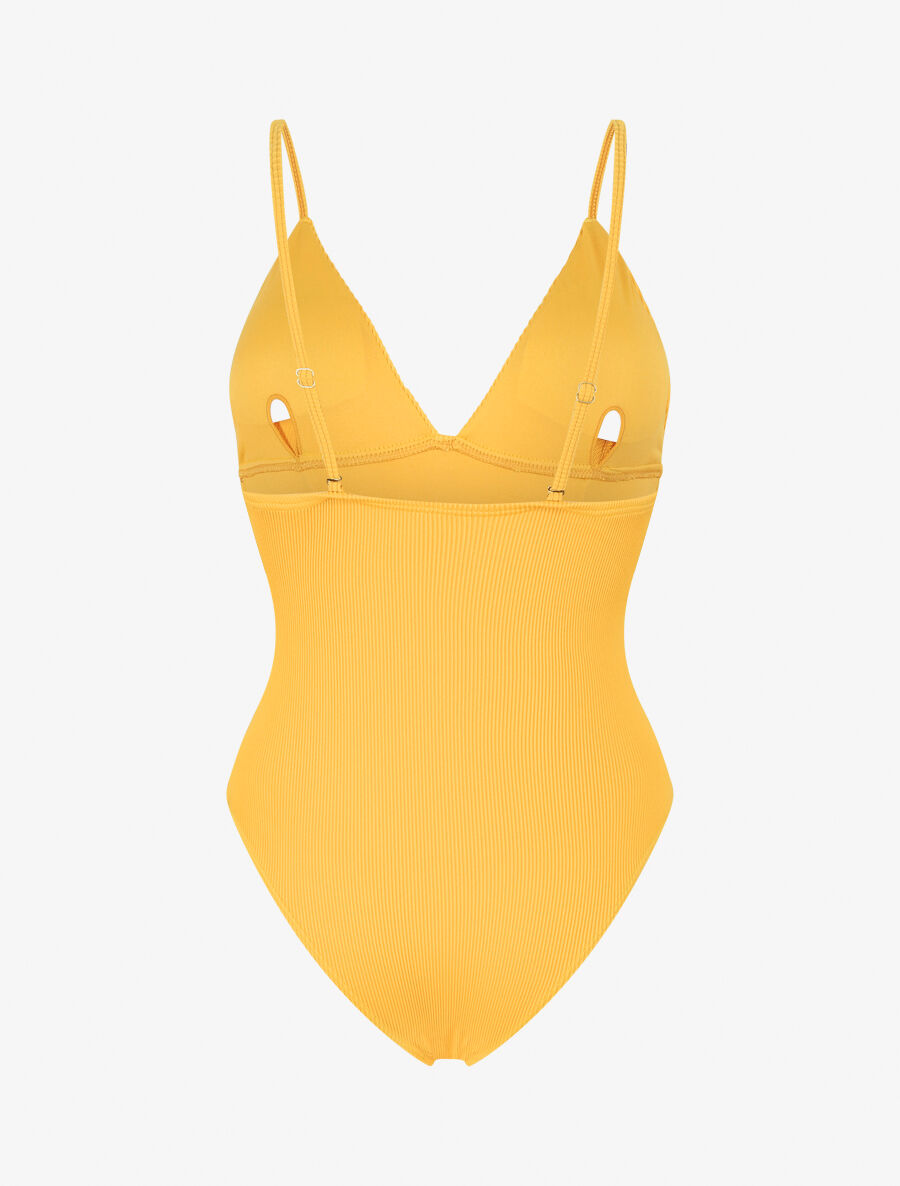 Maillot de bain côtelé à col à V - Jaune - 2