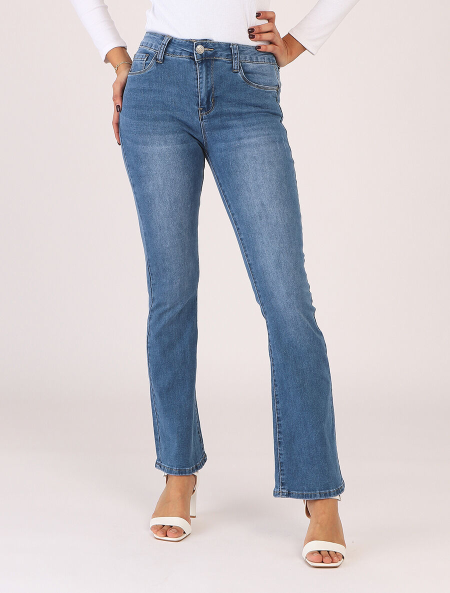 Jean délavé push up coupe flare - Bleu - 4