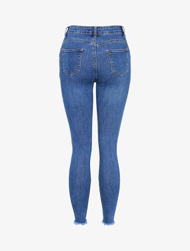 Jean coupe skinny à bords déchirés - Bleu denim - 2