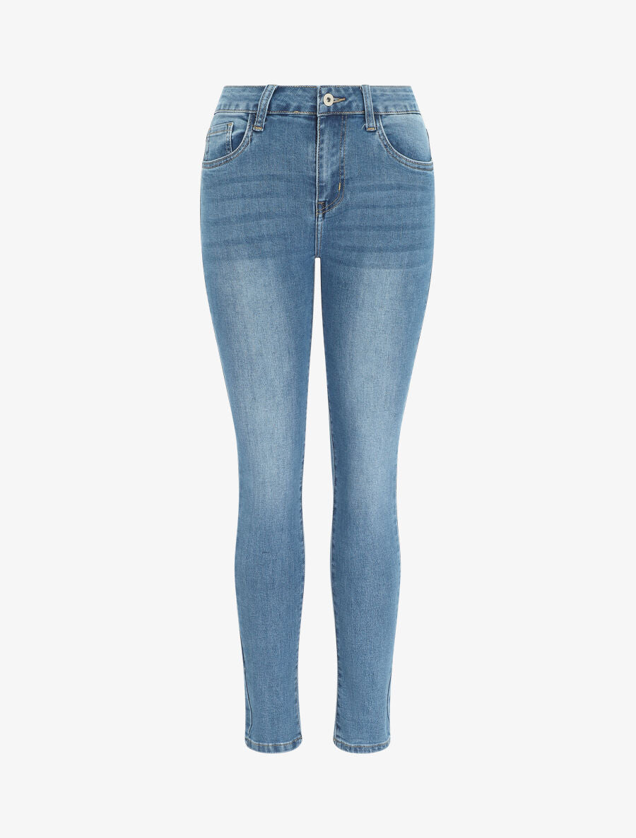 Jean skinny délavé taille haute - Bleu - 4