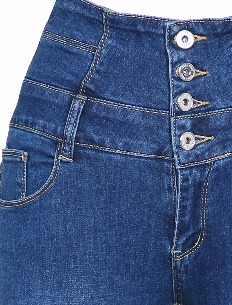 Jean skinny taille empire à coutures contrastantes - Bleu denim - 3