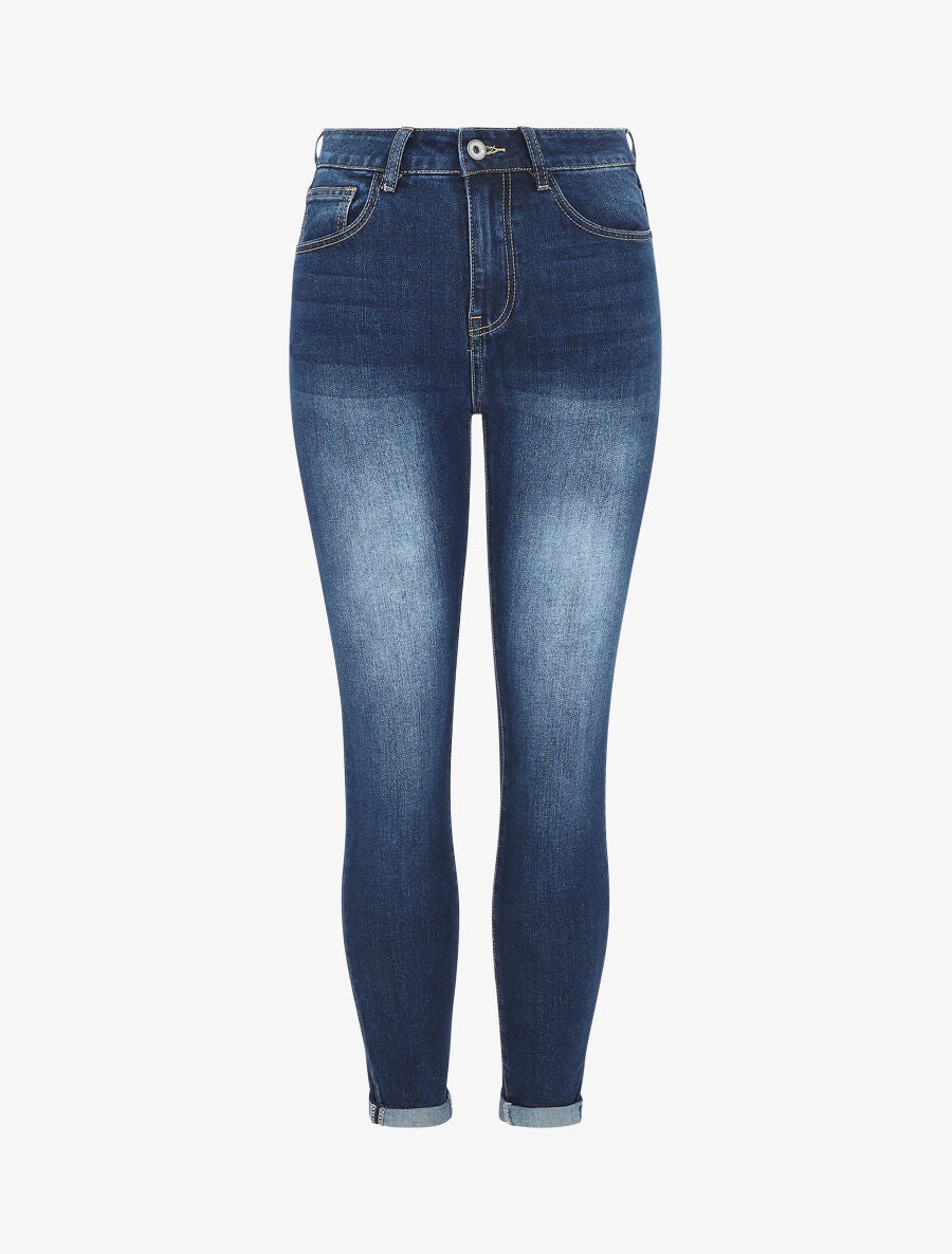 Jean delavé à revers coupe slim - Bleu - 4