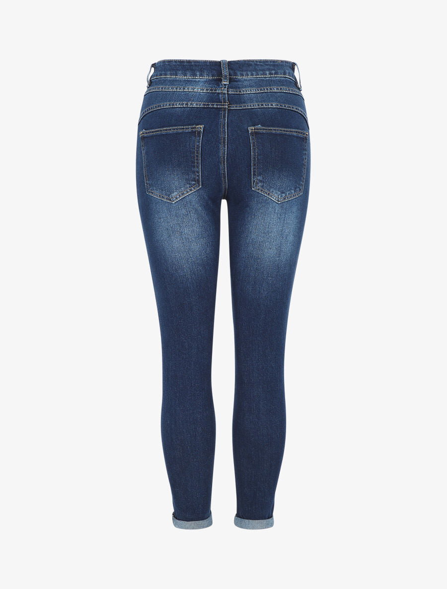 Jean delavé à revers coupe slim - Bleu - 2