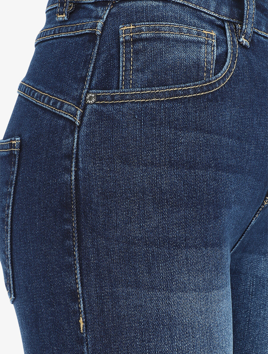 Jean delavé à revers coupe slim - Bleu - 3