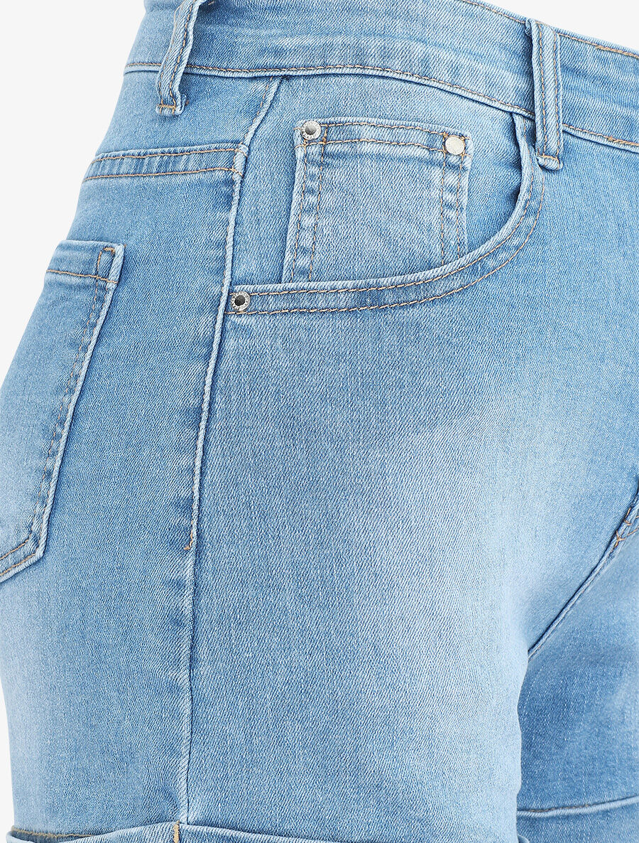 Short en jean à revers coupe droite - Bleu - 3