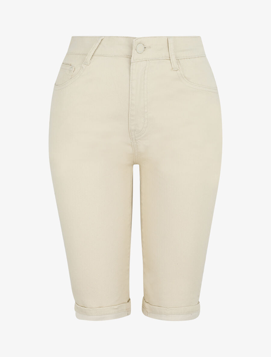 Bermuda push up uni à ourlets - Beige - 1