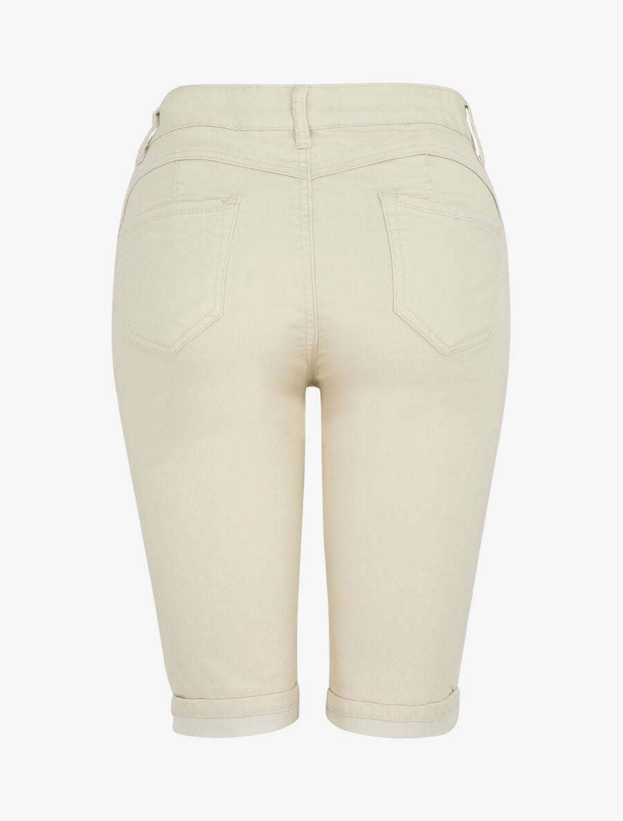 Bermuda push up uni à ourlets - Beige - 2