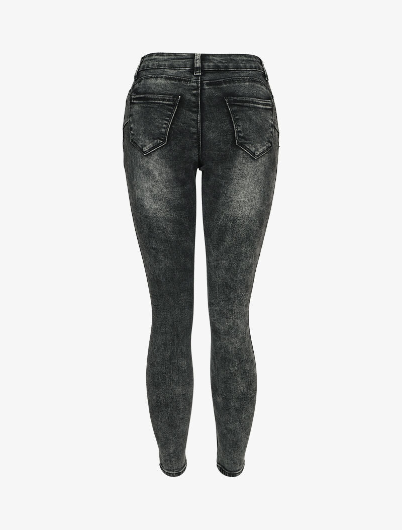 Jeans skinny taille standard à double boutons - Gris foncé - 2