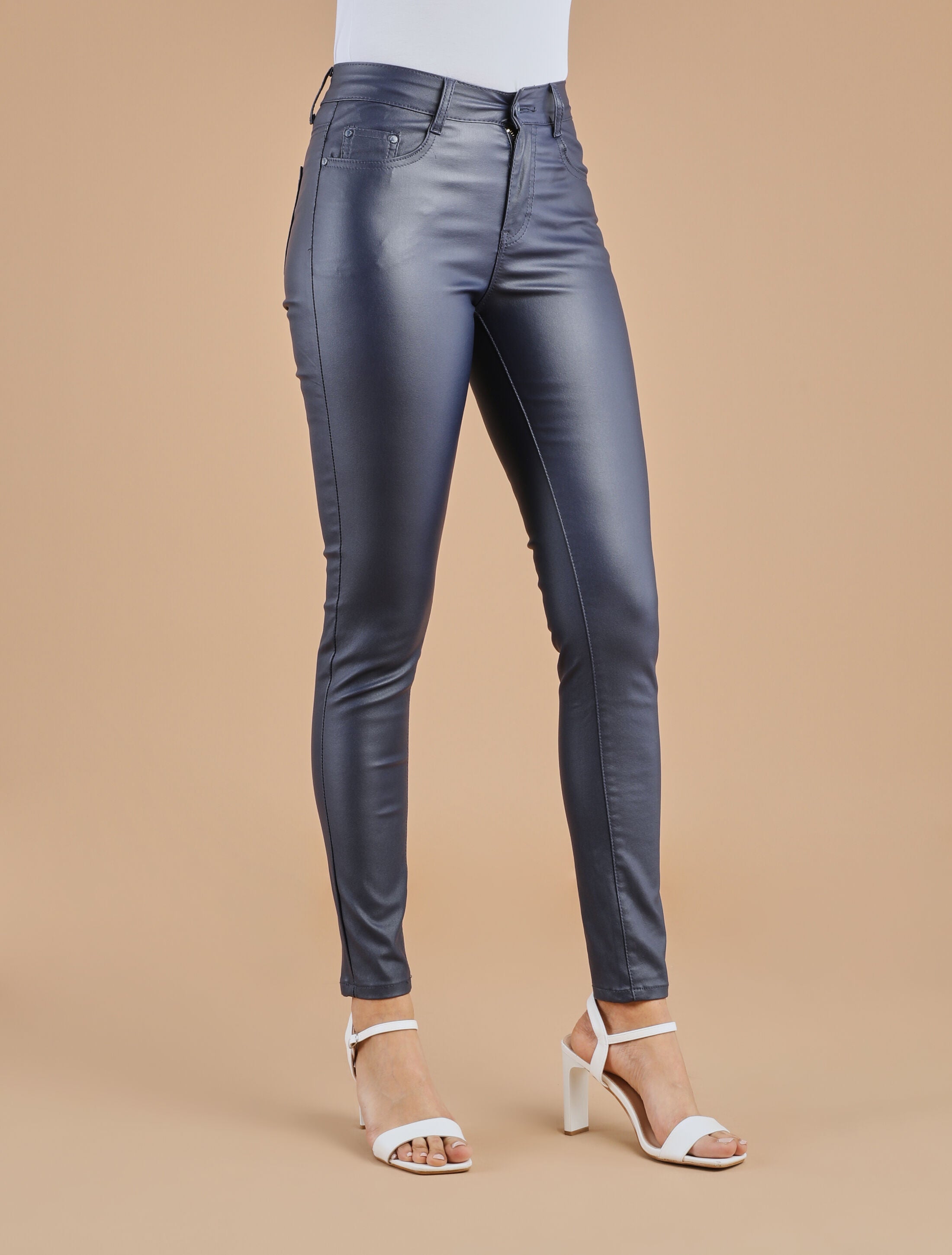 Pantalon en simili coupe skinny - Marine - 4