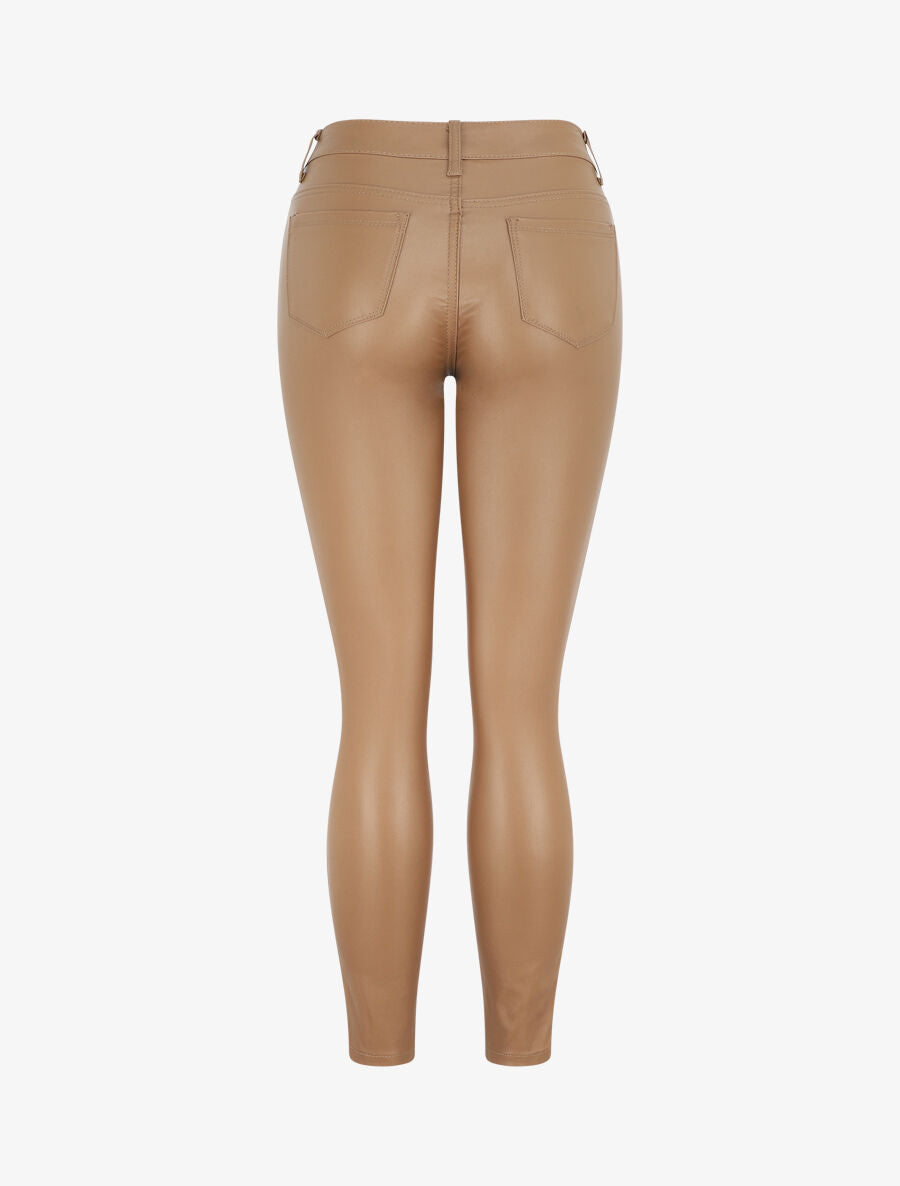 Pantalon en simili coupe skinny - Camel - 2