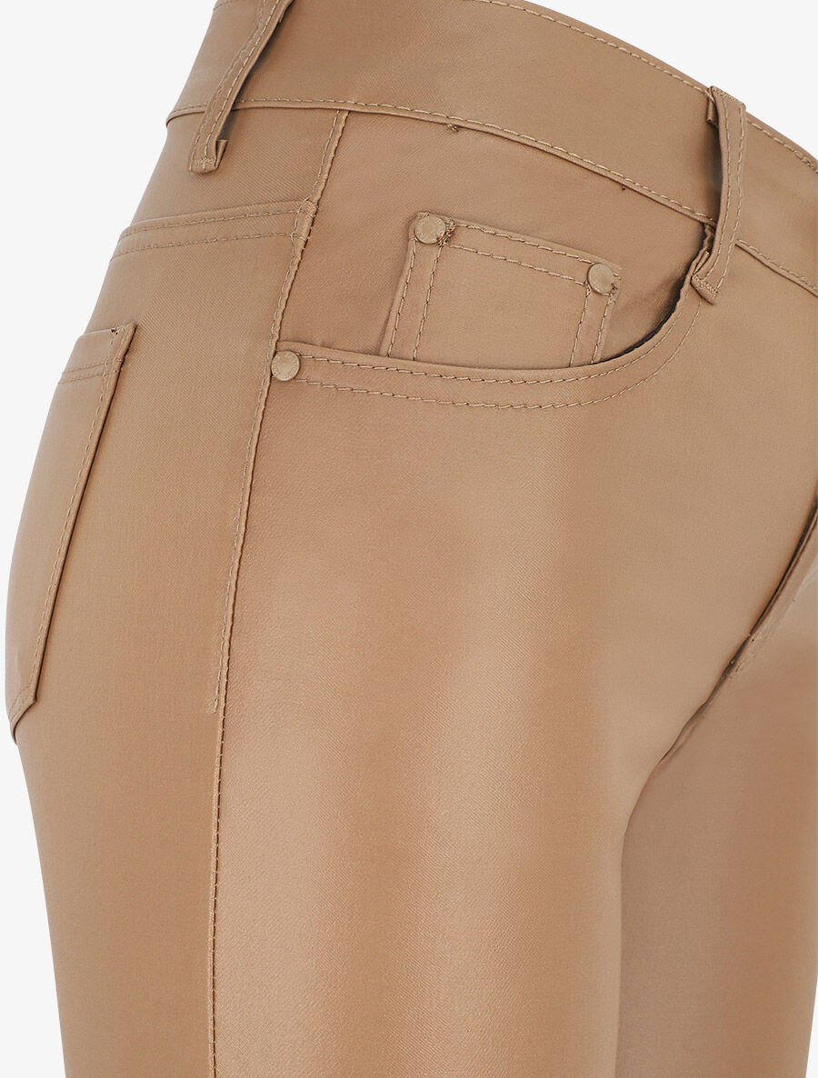 Pantalon en simili coupe skinny - Camel - 3