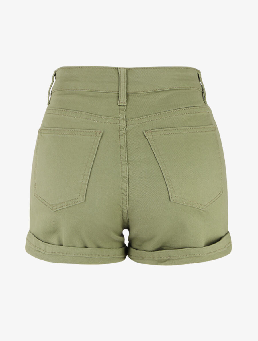 Short uni à ourlets - Kaki - 2