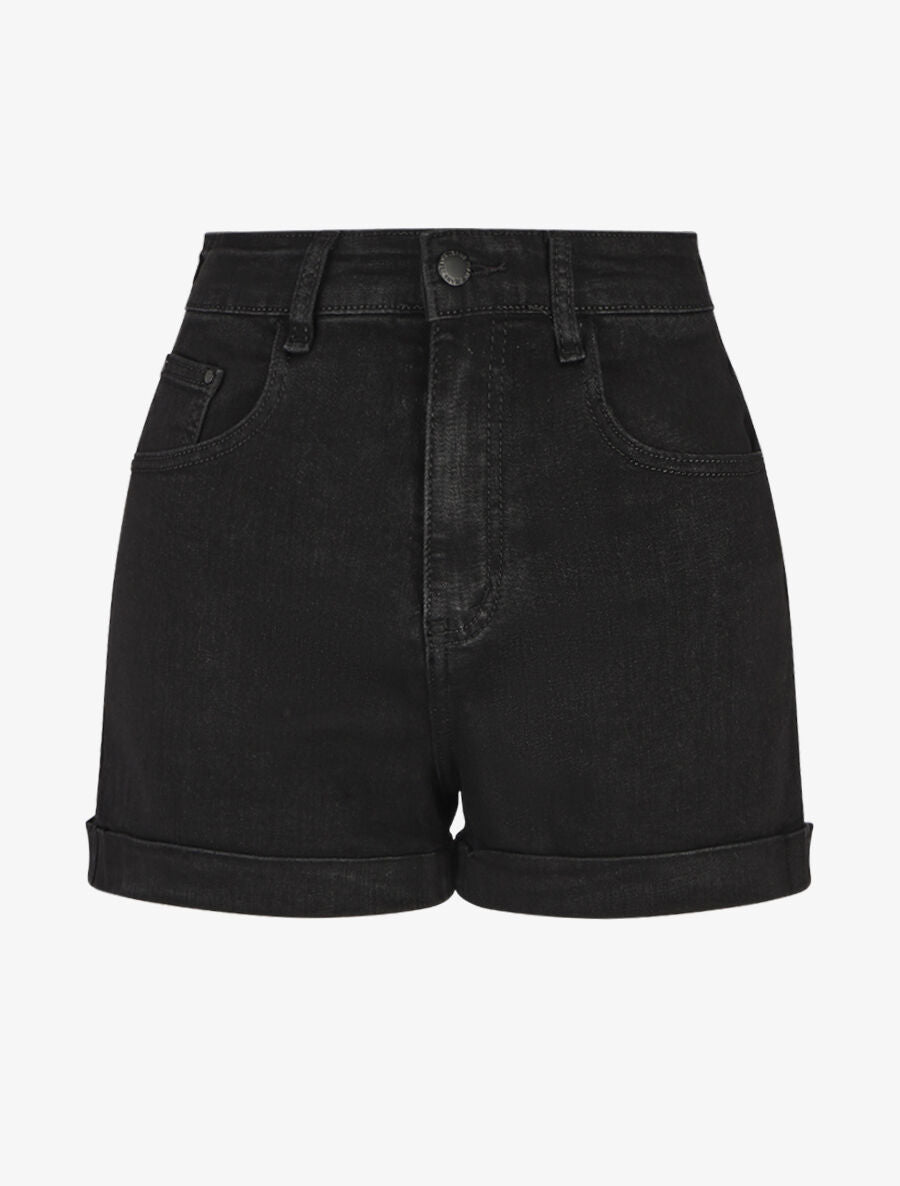 Short en jean à ourlets - Noir - 5