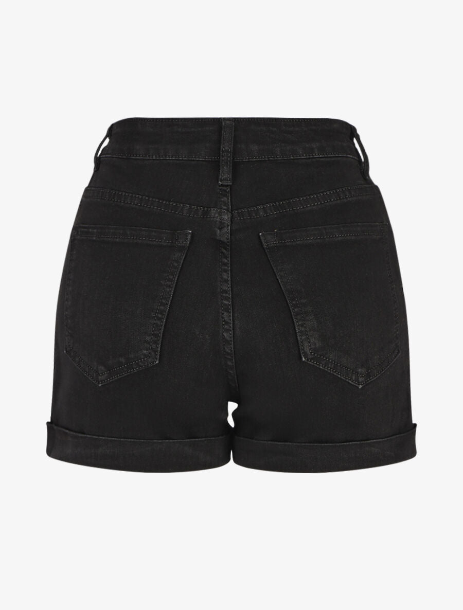 Short en jean à ourlets - Noir - 2