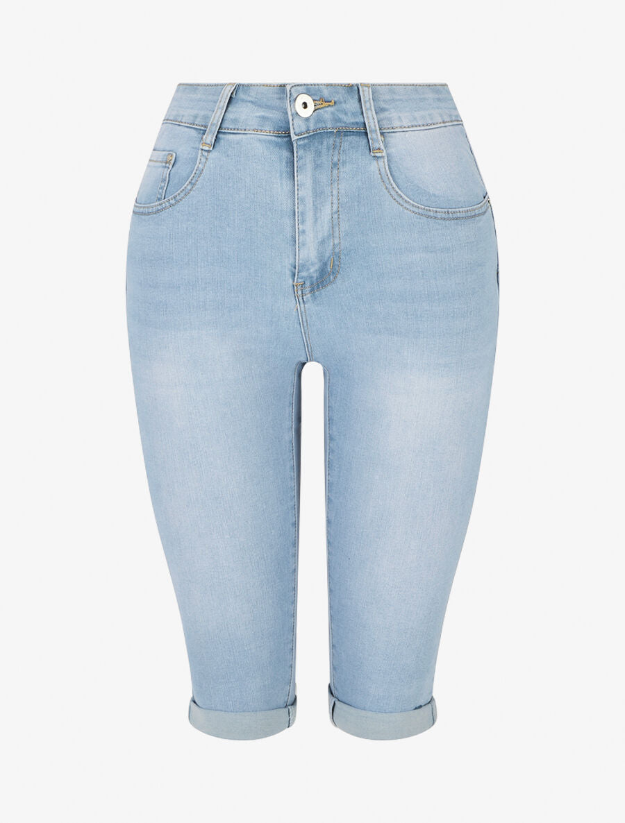 Bermuda push up à revers coupe droite - Bleu - 1