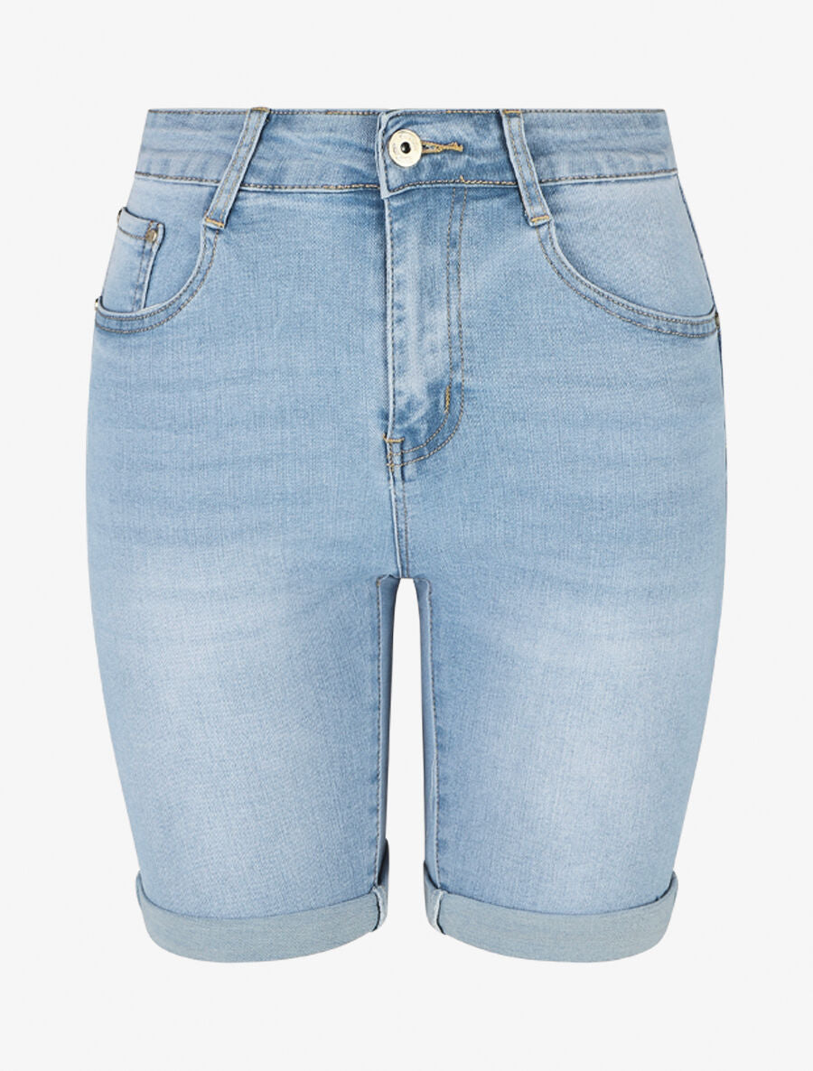 Bermuda push up légèrement délavé et coupe droite - Bleu - 1