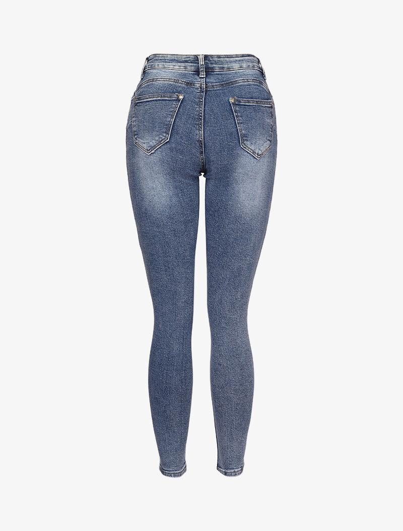Jeans skinny à coutures contrastantes sur les poches arrières - Bleu - 2