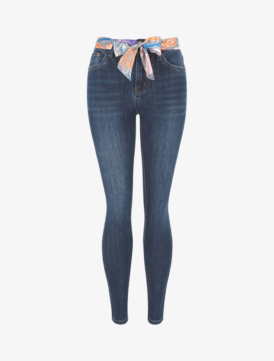 Jean avec ceinture imprimé original coupe slim - Bleu - 4