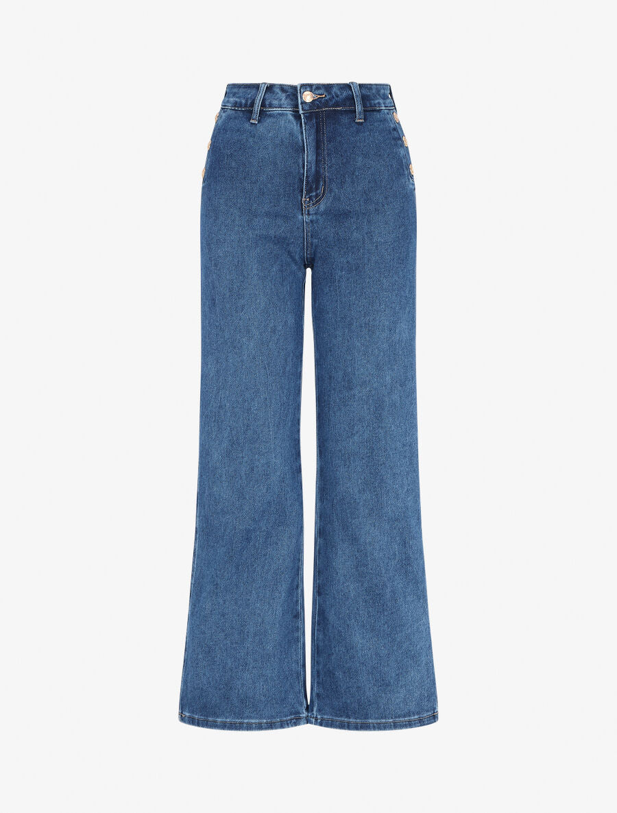 Jean droit uni taille haute - Bleu - 1