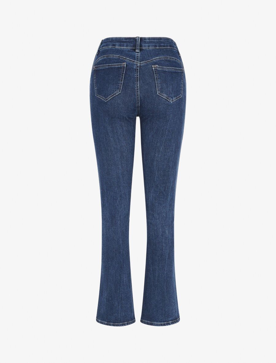Jean à boutons décoratifs coupe bootcut - Bleu - 2