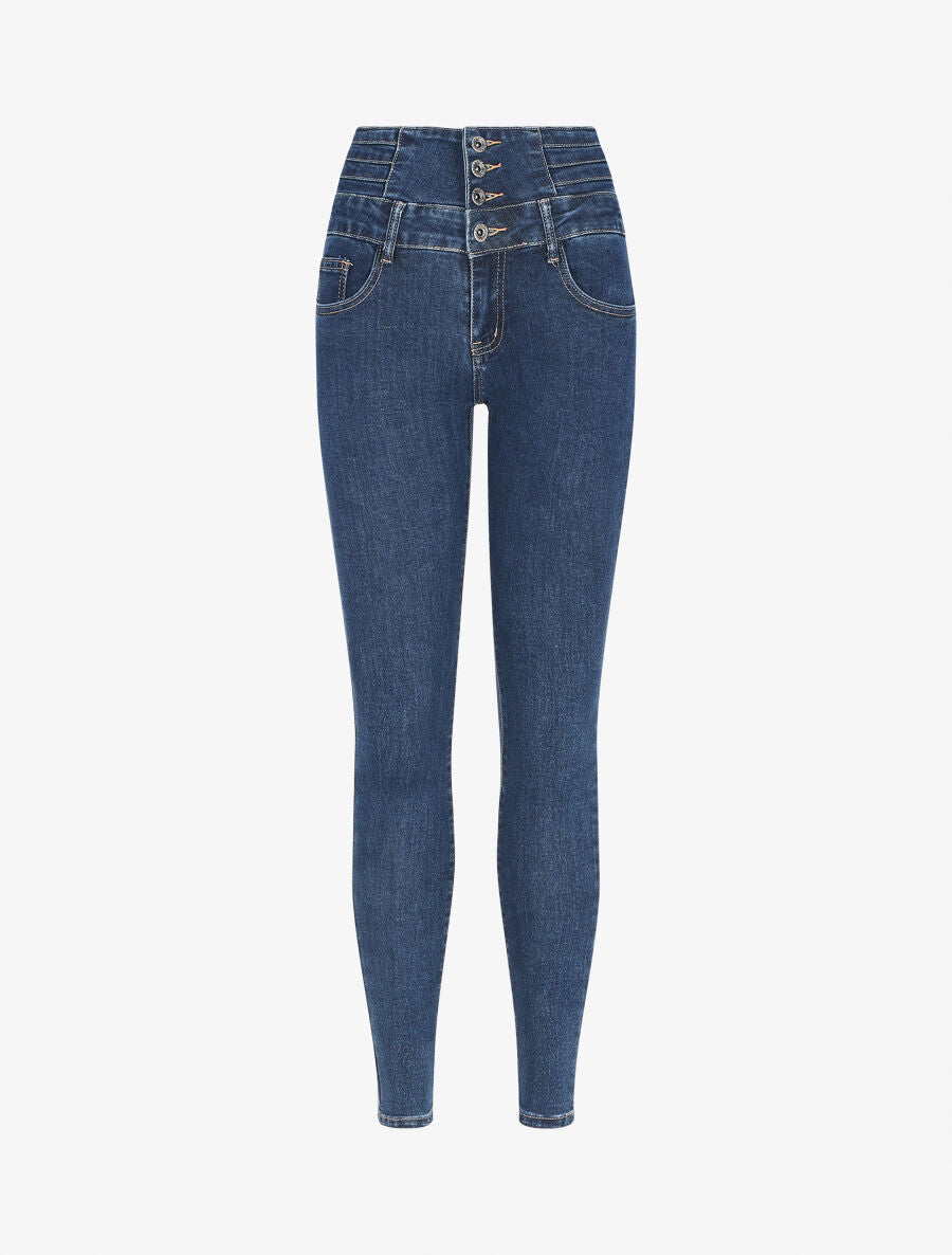 Jean effet ventre gainé coupe skinny - Bleu - 1