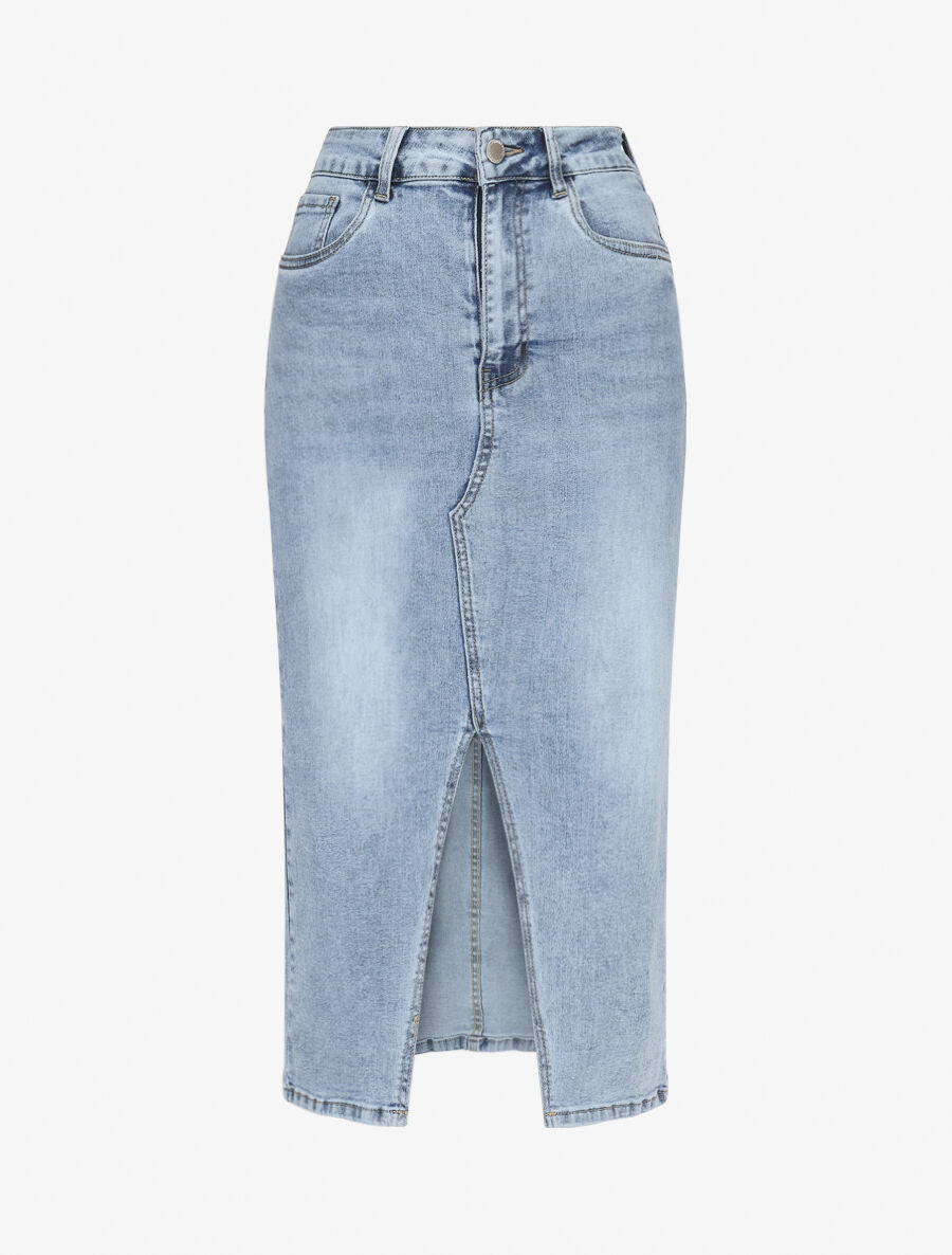 Jupe en jean fendue - Bleu - 1