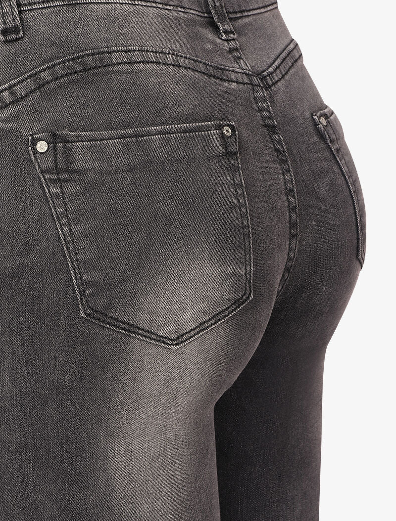 Jean skinny taille haute délavé et griffé - Gris foncé - 3