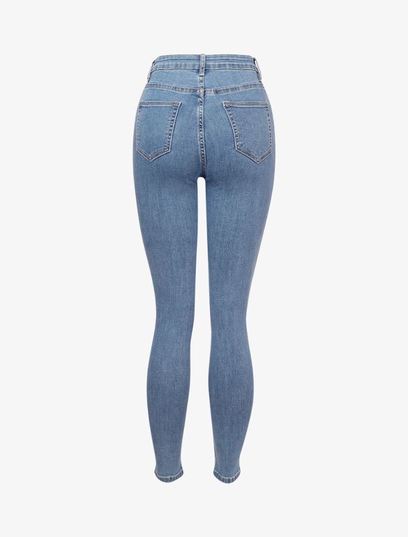 Jean skinny taille haute à fermeture boutonnée - Bleu clair - 2
