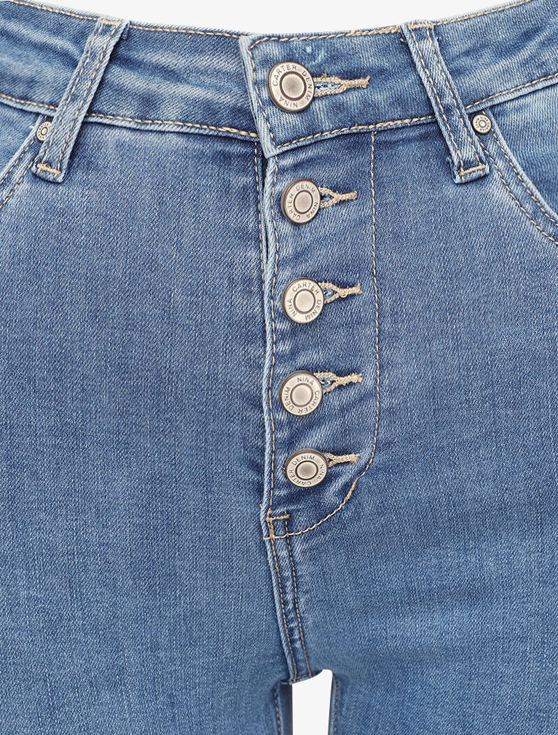 Jean skinny taille haute à fermeture boutonnée - Bleu clair - 3