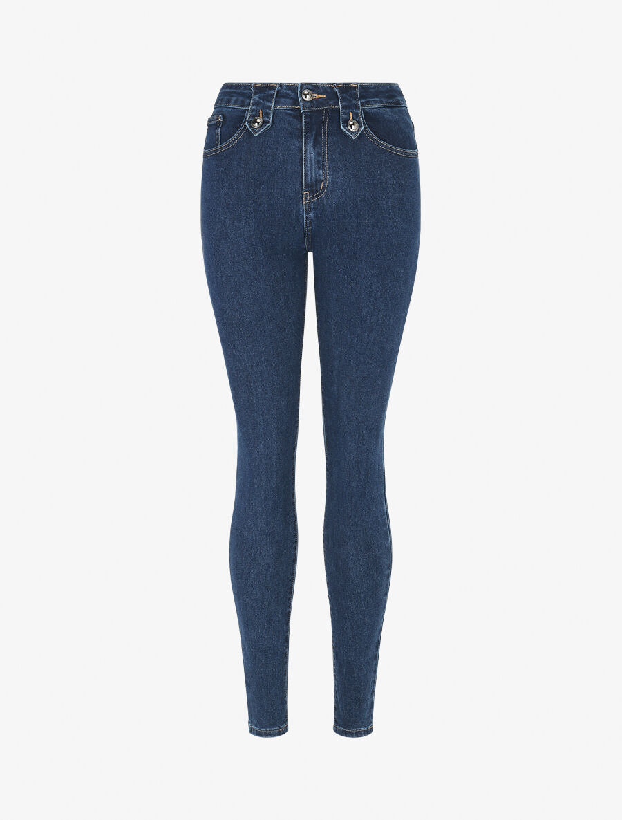 Jean à passants stylisés coupe skinny - Bleu - 1