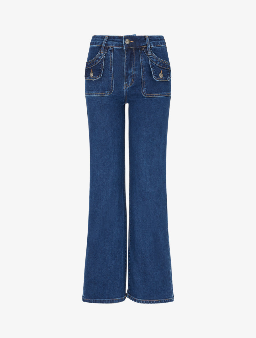 Jean droit à poches à rabat - Bleu - 1