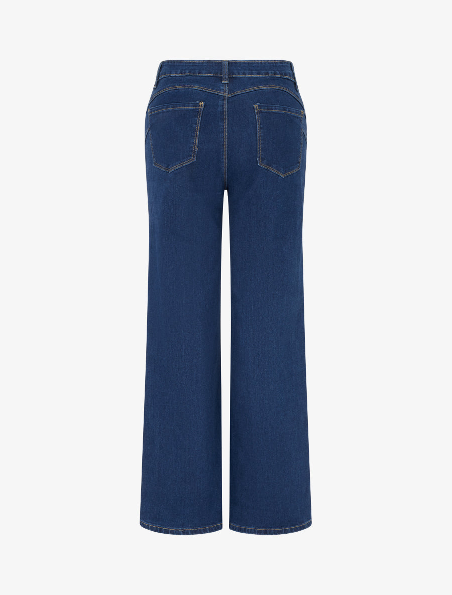 Jean grande taille coupe droite à taille haute - Bleu - 2